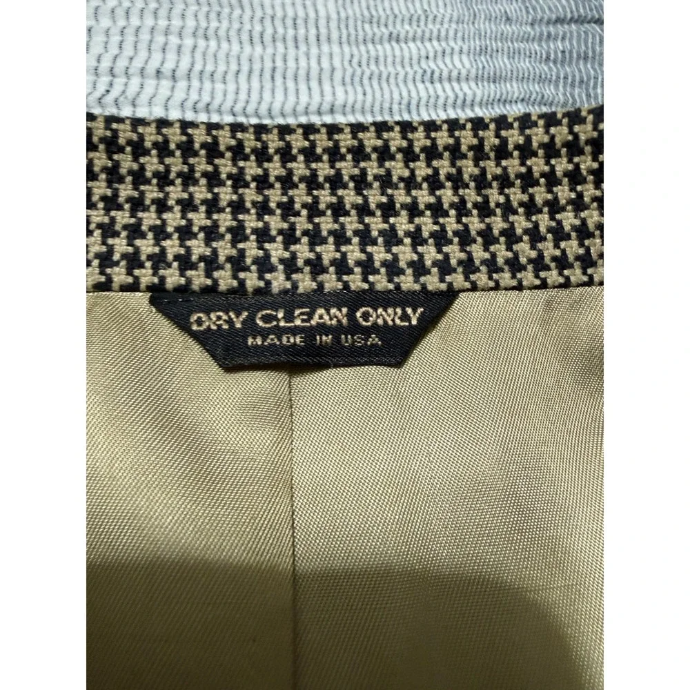 VTG Peterborough Row Mens Double Breasted Houndstooth Blazer Tan Blk Made in USA